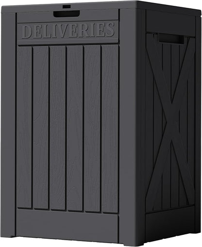 Greesum 48 Gallon Outdoor Package Delivery Box with Lock, Waterproof Secure Parcel Drop Box for Porch, Double-Wall Resin Storage, Black