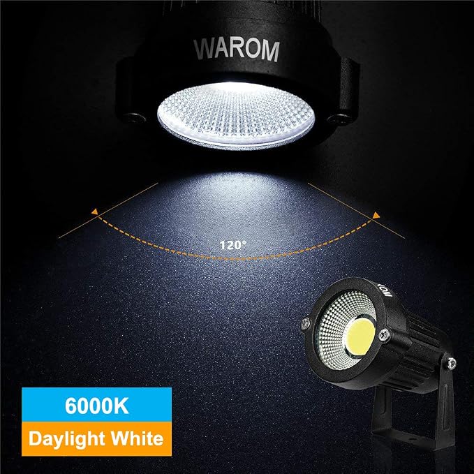 LED Landscape Spotlight Outdoor,IP65 Waterproof Garden Spotlights,5W AC 120V Yard Flood Light,Metal Ground Stake Lawn Lights,6500K LED Spotlight with 1.5M UL-Listed Cord and 3-Plug (2 Packs)