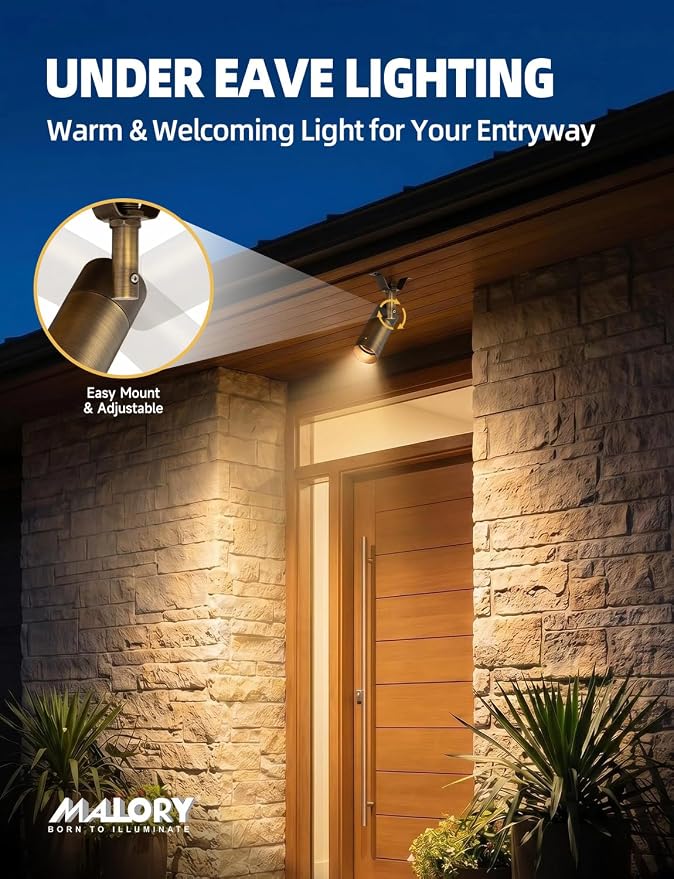 MALORY Brass Landscape Spot Down Light, Low Voltage Led Downlights Tree Light Outdoor Landscape Lighting for Yard, Garden, Lawn, Wall, Patio with 5W MR16 LED Bulb 2700K Warm White（10 Pack）