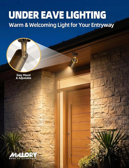 MALORY Brass Landscape Spot Down Light, Low Voltage Led Downlights Tree Light Outdoor Landscape Lighting for Yard, Garden, Lawn, Wall, Patio with 5W MR16 LED Bulb 2700K Warm White（10 Pack）