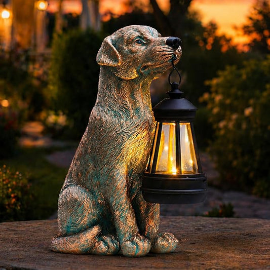 Garden Statue Dog Figurine Decor – Outdoor Decoration with Solar Lantern for Garden Yard Lawn Home Decor Outside : Fathers Day Memorial Gifts