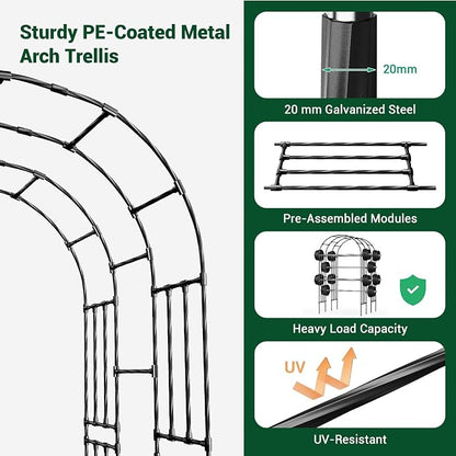 Miory Garden Arch Trellis for Climbing Plants Outdoor, 3.9x7.9ft Steel with PE Coating, Garden Archway for Vegetable, Vines, Wedding Arbor (Black)