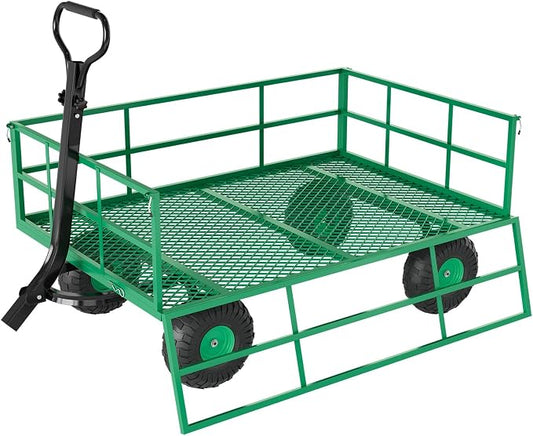 Heavy Duty Steel Garden Cart for Gardening Soil, Tools, and Plant Transport