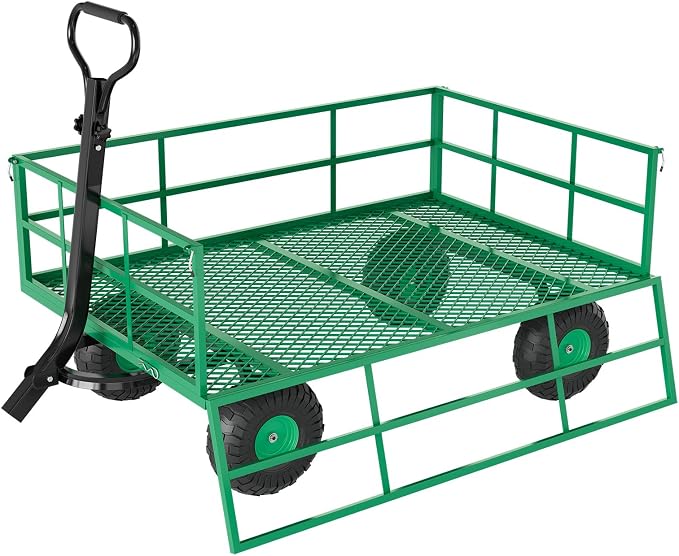 GarveeLife Heavy Duty Steel Garden Cart 1200 LBS Capacity 3 in 1 Pullable Garden Wagon with 13 in Wheels for Gardening Soil, Tools, and Plant Transport