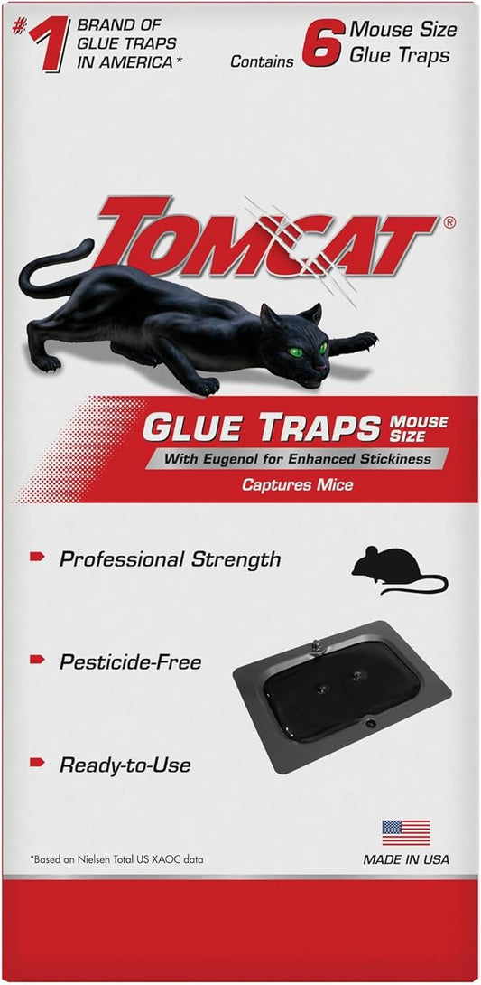 Tomcat Glue Traps Mouse Size with Eugenol for Enhanced Stickiness, 6 Traps | Sticky Pads For Mice, Cockroaches, and Spiders