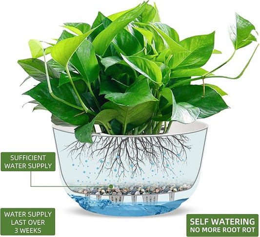 Dexceder 11.2 Inch Self Watering Hanging Planter (2 Pack, White) | Thickened Hanging Basket Flower Plant Pot Indoor Outdoor