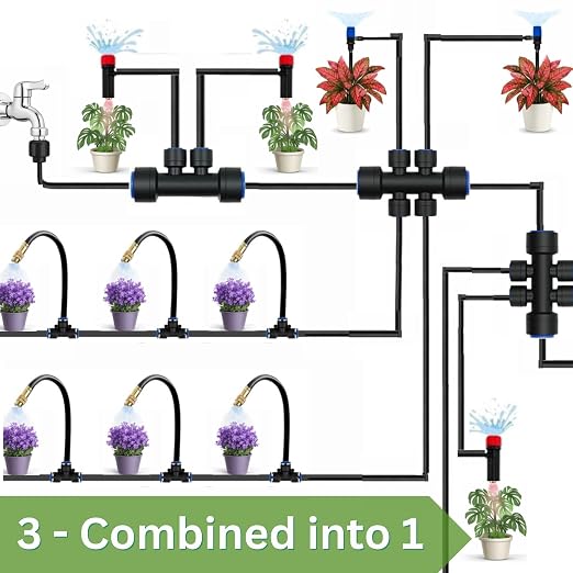 240FT Drip Irrigation System for Garden: Quick Connect 1/2" OD 5/16" ID PE Main Tubing Automatic Sprinkler Kit Adjustable Misting Part 1/4" Watering Hose for Outdoor Raised Bed Plants Flower Yard