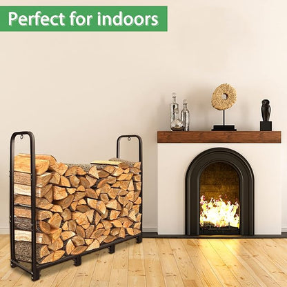 CONNOO 4ft Firewood Rack Stand Heavy Duty Firewood Log Rack Holder Fireplace Wood Storage Holder for Indoor Outdoor Metal Pile Log Stand Stacker Holder, Matte Black Shelves for storage