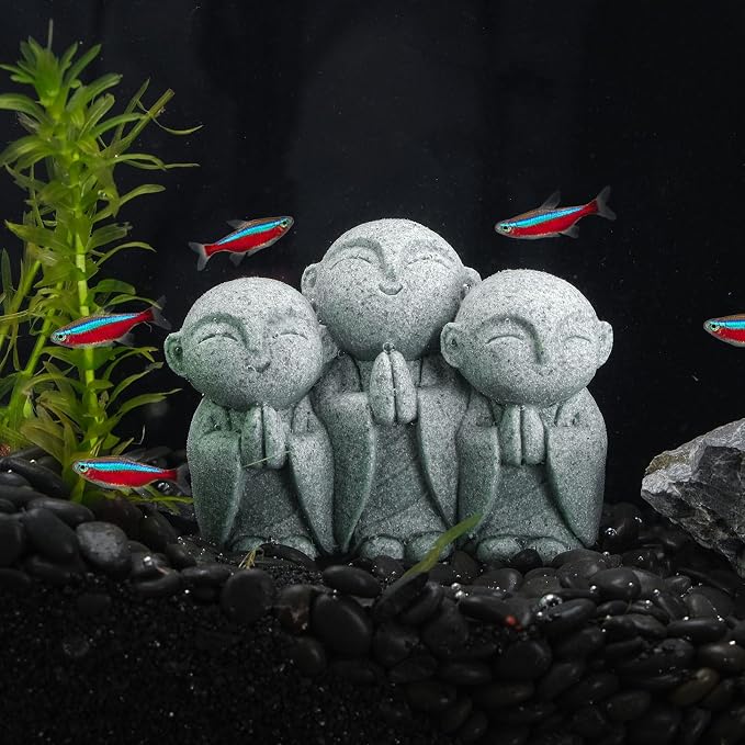 Mini Zen Monk Praying Statue Small Buddha Jizo Figurine Sandstone Feng Shui Sculpture Ornament for Fish Tank Decor Home Garden Good Luck Decoration - Chanting