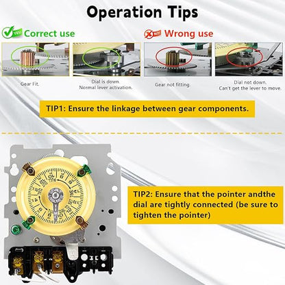 T101M Mechanical Timer Switch (Mechanism Only) - 120V 2HP 40A SPST Pool Pump Timers, 12 ON/Off 24 Hour Wall Timer Switches with Tripper for Lights, Water Heater, Pool Pump Systems