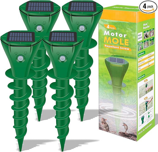 Ultrasonic Mole Repellent Outdoor, Gopher Repeller Solar Powered for Lawn Garden Yard, Mole and Vole Repellent Waterproof, Effectively Repels Gophers Snake Chipmunks Groundhogs-4 Pack-Green