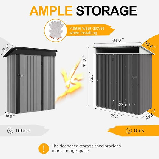 Shintenchi 5x3 FT Outdoor Storage Shed with Window, Outdoor Waterproof Storage Shed Metal Garden Shed with Lockable Single Door,Weather Resistant Tool Storage House Shed for Garden,Backyard,Steel Gray