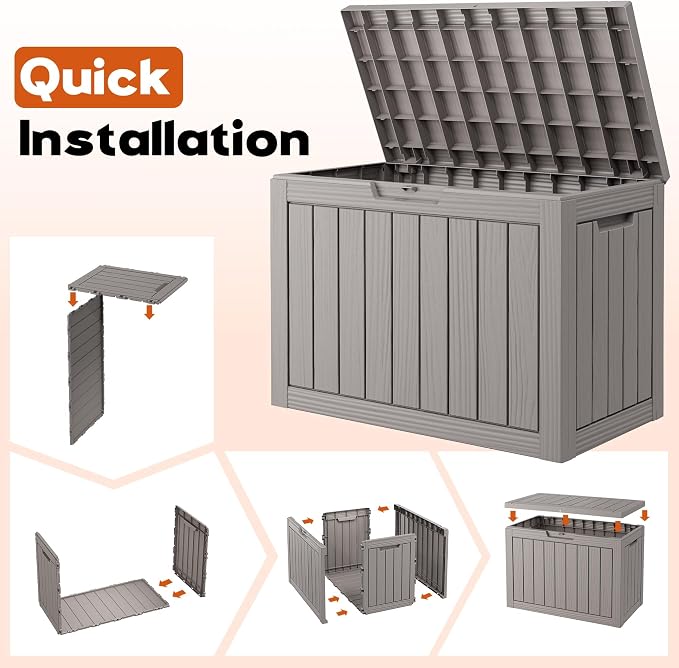 Outdoor Storage Box, Resin Deck Boxes outdoor, Waterproof Storage Box Lockable Lid (Grey, 45 Gallon)