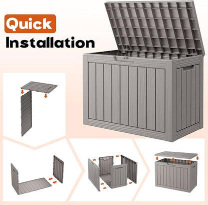 Outdoor Storage Box, Resin Deck Boxes outdoor, Waterproof Storage Box Lockable Lid (Grey, 45 Gallon)
