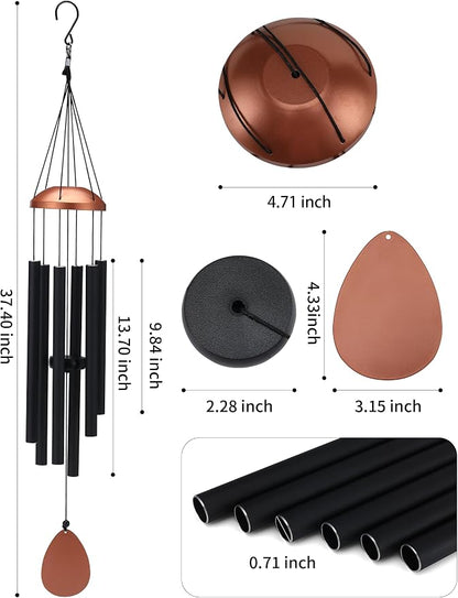 Large Aluminium Wind Chimes for Outside 37" Black Wind Catcher | Deep Tone,Soothing Melody,Zen Atmosphere,Garden Patio Outdoor Decor,Memorial Wind Chimes,Gift for Mom Women Grandma Neighbor
