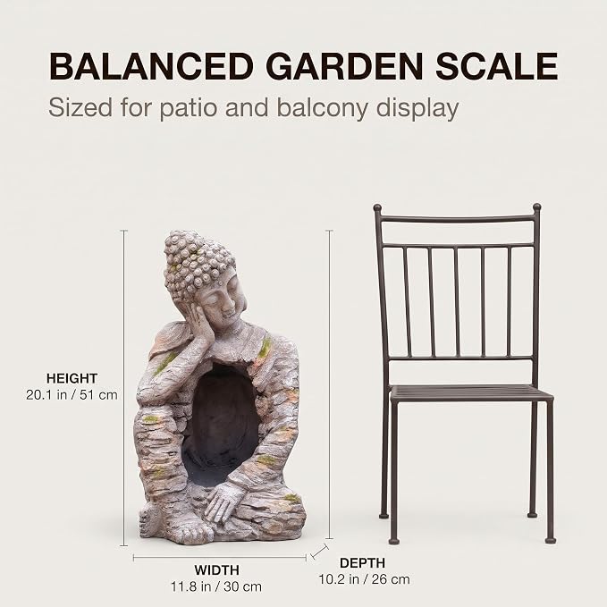 suruim Buddha Statue Outdoor Resin Garden Sculpture with Planting Opening, Zen Statue with Distressed Stone Look, Buddha Decor for Patio Yard Porch Entryway Home Meditation Space Seated Zen Decor