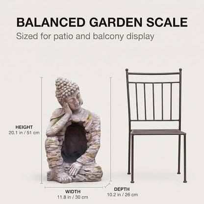 suruim Buddha Statue Outdoor Resin Garden Sculpture with Planting Opening, Zen Statue with Distressed Stone Look, Buddha Decor for Patio Yard Porch Entryway Home Meditation Space Seated Zen Decor