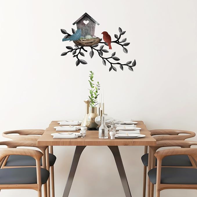 COLOR VALLEY ART-Metal Bird Wall Art Birds on The Branch Wall Decor Leaves with Birds Sculpture Bird Silhouette Metal Ornament Branch Wall Hanging Sign for Balcony Garden Decor (Dark Grey-16.5''x13'')