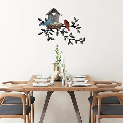 COLOR VALLEY ART-Metal Bird Wall Art Birds on The Branch Wall Decor Leaves with Birds Sculpture Bird Silhouette Metal Ornament Branch Wall Hanging Sign for Balcony Garden Decor (Dark Grey-16.5''x13'')