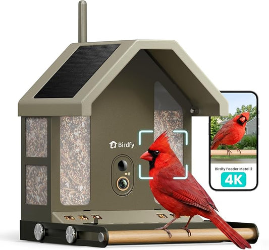 Birdfy Smart Bird Feeder with Camera, 4K UHD Video, Dual-Band 2.4/5GHz Wi-Fi, Solar Powered, AI Identification Lifetime Free, Bird Watching Gift for Bird Lovers