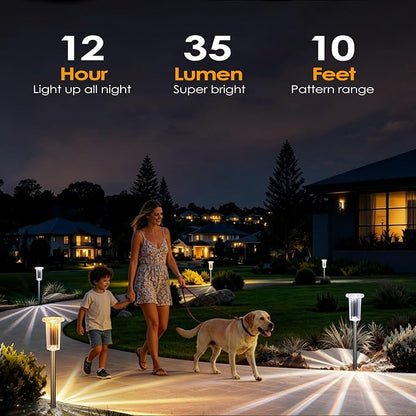 DenicMic Solar Pathway Lights Outdoor Waterproof 4 Pack 10 Lighting Mode | 3000K/4000K/6000K Fix Color Changing LED Acrylic Stainless Steel Crystal Style Star Pattern Yard Garden Landscape Path Lights