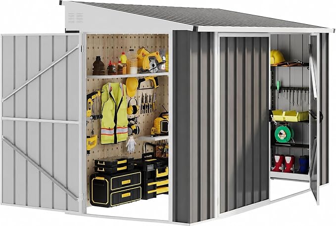 DWVO 7x4 FT Outdoor Weatherproof Storage Shed, Secure Metal Bike Shed w/Lockable Entry, Garden Storage Solution for Lawn Equipment, Tools, Waste Bin, Dark Gray