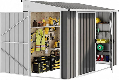 DWVO 7x4 FT Outdoor Weatherproof Storage Shed, Secure Metal Bike Shed w/Lockable Entry, Garden Storage Solution for Lawn Equipment, Tools, Waste Bin, Dark Gray