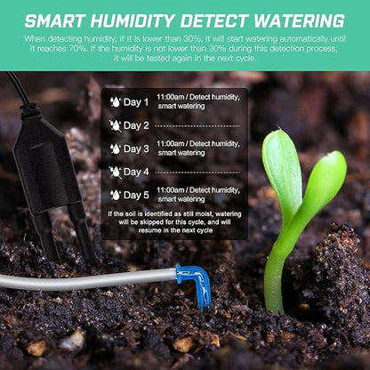 Automatic Plant Waterer Indoor Self Watering System for 15 Potted Plants, Auto Drip Irrigation Kit Programmable Water Timer with Smart Humidity Detection, Green