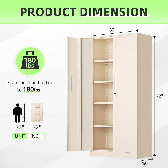 INTERGREAT Tall Metal Storage Cabinet, 72" Locking Steel Cabinet with Door and Shelves, Utility Cabinets for Office, Garage,Home,(Gray)