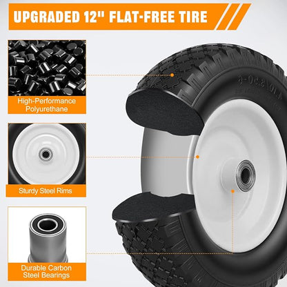 Yesker 4.10/3.50-6" Flat-Free Tires and Wheels, 12" Solid Wheelbarrow Tire with 5/8" Bearing 2.2" Centered Hub for Wheelbarrow, Garden Gorilla Cart, Hand Truck (2 Pack)