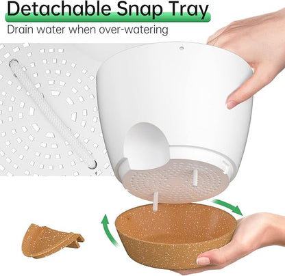 ZMTECH 8 Inch Hanging Planters for Indoor Outdoor Plants, 2 Pack Self Watering Hanging Plant Pots with Drainage Holes and Removable Saucer, Plastic Flower Hanging Pots with Watering Lip (White)