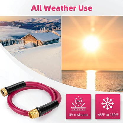 WELLUCK Short Garden Hose 3ft Heavy Duty Durable Anti Kink Flexible 5/8 in Water Leader Hose for Drinking Water Safe BPA Free, All-weather Lightweight Water Hose for Garden RV Camper Marine