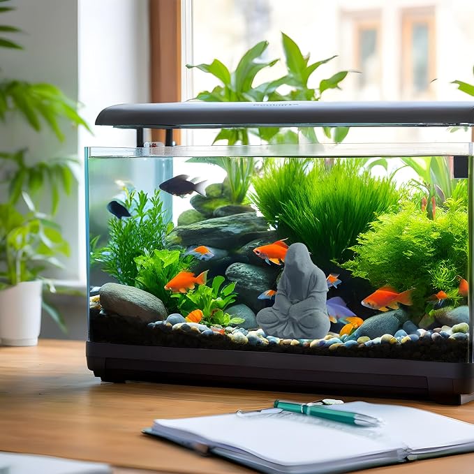 AnRui Fish Tank Aquarium Accessories Buddha Statue Sandstone Ornament,Zen Garden Aquarium Decorations, Meditating Statues for Underwater Landscaping