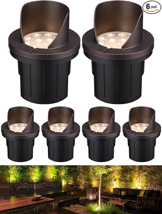 LEONLITE 6-Pack Dia.4 Inch 3000K Well Lights Shielded Top Oil Rubbed Bronze | Landscape LED In Ground Outdoor, 12-24V AC/DC, CRI90, Low Voltage Garden Landscaping, Warm White, Aluminum