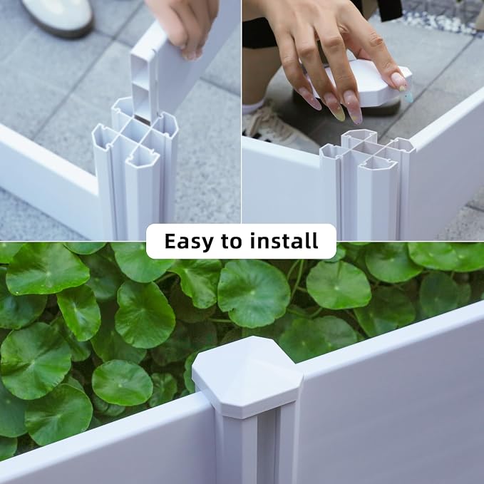 8'x4'x12 Large Vinyl Raised Garden Bed | Screwless Modular Planter Box with Open Bottom | Rust-Proof Outdoor Above Ground Bed for Vegetables, Herbs, Flowers & Whelping Pen