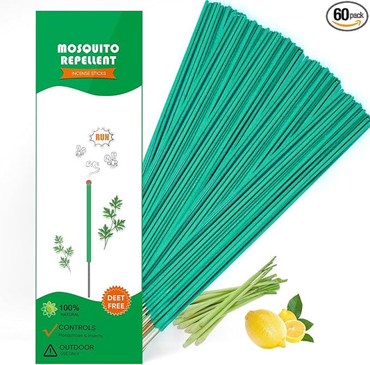 Mosquito Repellent 60 Pack, Long Lasting Protection for Indoor Outdoor Use, Citronella Plant-Based Natural Mosquito Bug Gnat Repellent for Patio Yard