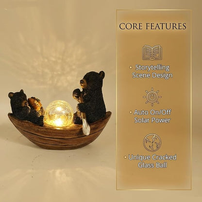 Rezpuao Garden Statue of Bear,Garden Decor Bear Figurine,Bears Outdoor Statue,Solar Decor for Patio,Balcony,Yard,Lawn Ornament