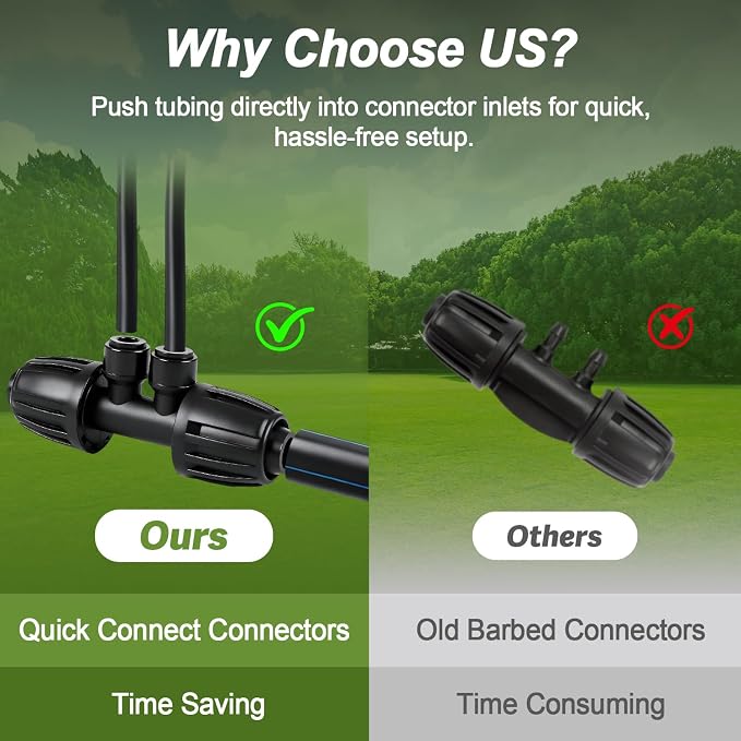 RedChili 8 Pcs Quick Connect 1/2" to 1/4" Drip Irrigation Fittings, Dripline 1/2 Inch (1/2" ID x0.6-0.65" OD) To 1/4 Inch Reducing Tee Adapter Drip Tubing 1/2" to 1/4" Irrigation 4 Way Connectors