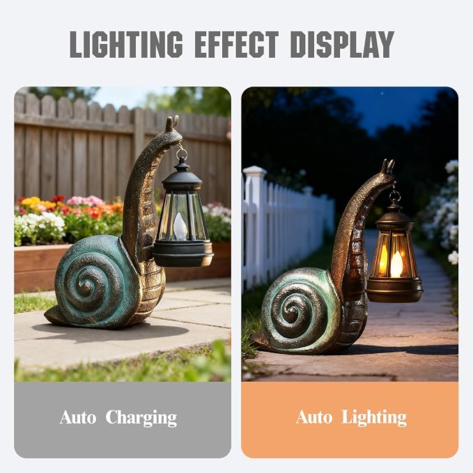 Solar Garden Snail Statue,Lawn Decor Statue for Patio, Balcony, Yard Ornament - Mothers Day Gifts for Mom Grandma Women