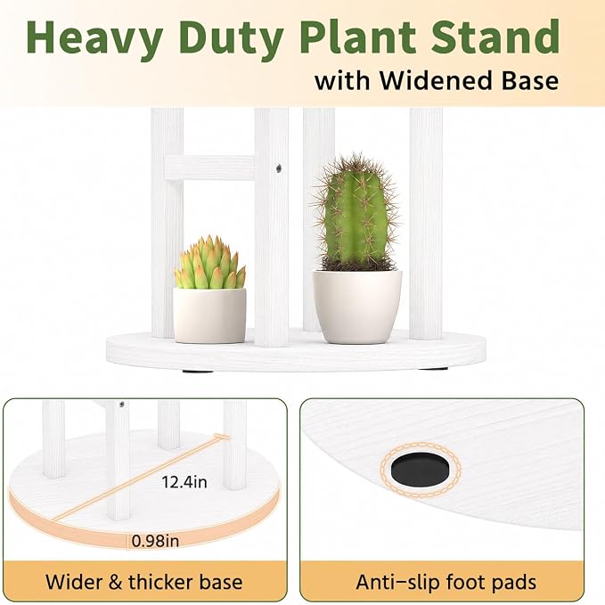 LASZOLA 4 Tiered Wood Plant Stand Indoor Corner, Flower Holder Rack Tall for Multiple Plants, Rustic Planter Shelf Display for Patio Garden Balcony Living Room, White