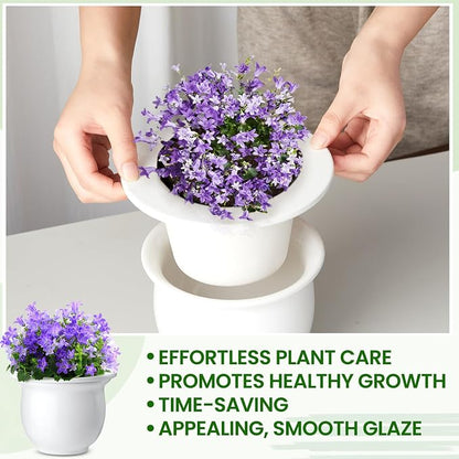 Suclain 2 Pack Ceramic Self Watering Plant Pot African Violet Pots Self Watering Indoor Flower Pot Efficiently Store Water for at Least One Week Modern Decor Gift(White,6.5 Inch)