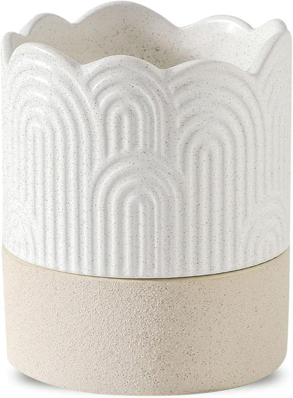 Nihow Ceramic Self Watering Pots for Indoor Plants, 4.5 Inch,Beige | Visible Water Level Fill Port,Planter with Cotton Wick,Water Storage Plus, Cylinder Round Flower Pot, Succulent/Herbs/Violets