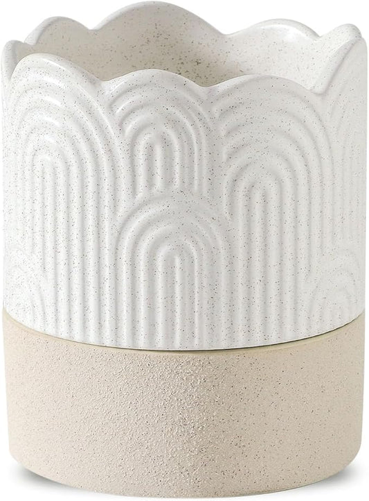 Nihow Ceramic Self Watering Pots for Indoor Plants, 4.5 Inch,Beige | Visible Water Level Fill Port,Planter with Cotton Wick,Water Storage Plus, Cylinder Round Flower Pot, Succulent/Herbs/Violets