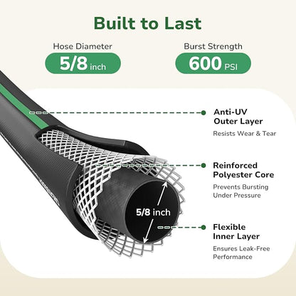 GreatBuddy Garden Hose 3ft, 5/8" Water Hose Heavy Duty, Flexible, Lightweight Hybrid Hose, Burst 600 PSI with Solid Brass Male to Female Fittings Leakproof Hose for Backyard, Garden