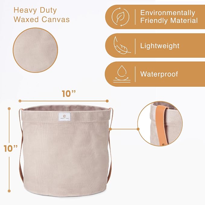 Extra Large Waxed Canvas Planter – 10" Stone Gray Fabric Pot Cover for Indoor/Outdoor Plants, Hanging Basket & Floor Plant Holder, Handmade Decorative Plant Container