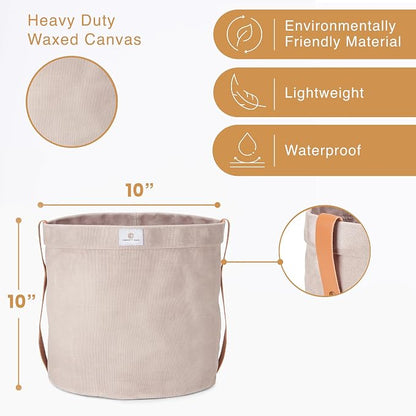 Extra Large Waxed Canvas Planter – 10" Stone Gray Fabric Pot Cover for Indoor/Outdoor Plants, Hanging Basket & Floor Plant Holder, Handmade Decorative Plant Container