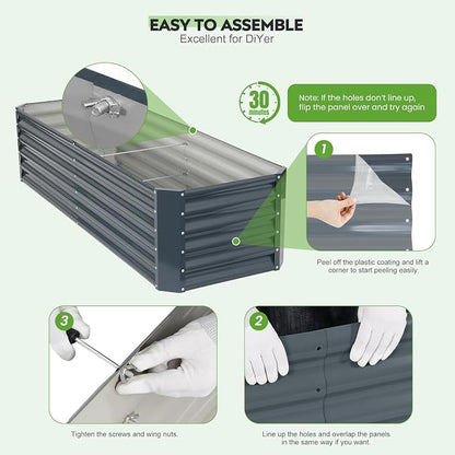 6×2×1.4ft Galvanized Raised Garden Bed Kit, Metal Planter Boxes Outdoor, High Raised Beds for Vegetables, Fruits, and Flowers - IronGrey