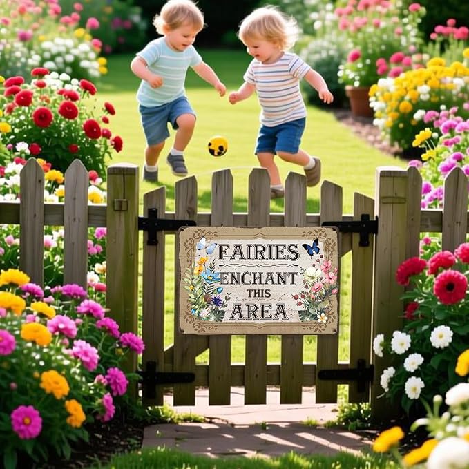 UBIMKWI'm Fairies Enchant This Area Metal Tin, Garden Sign | Vintage Whimsical Garden Wall Art for Outdoor Porch Garden Yard Wall Decor