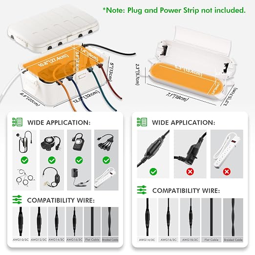 RESTMO 5-Piece Outdoor Waterproof Electrical Box Set – 12.5" x 8.5" x 5" Large & 7.1" x 2.3" x 2.3" Small, Weatherproof Boxes for Power Strip, Outlet, Plug, Socket, Timer, Holiday Light, White
