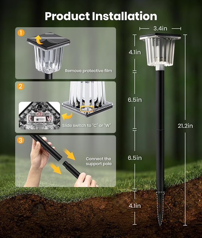 Super Bright Solar Pathway Lights Outdoor Powered 2-Pack,Adjustable Warm&Cool White,Waterproof IP65 Solar Garden Decor Landscape Lighting Outside for Front Yard/Patio/Walkway/Driveway/Lawn/Path Light